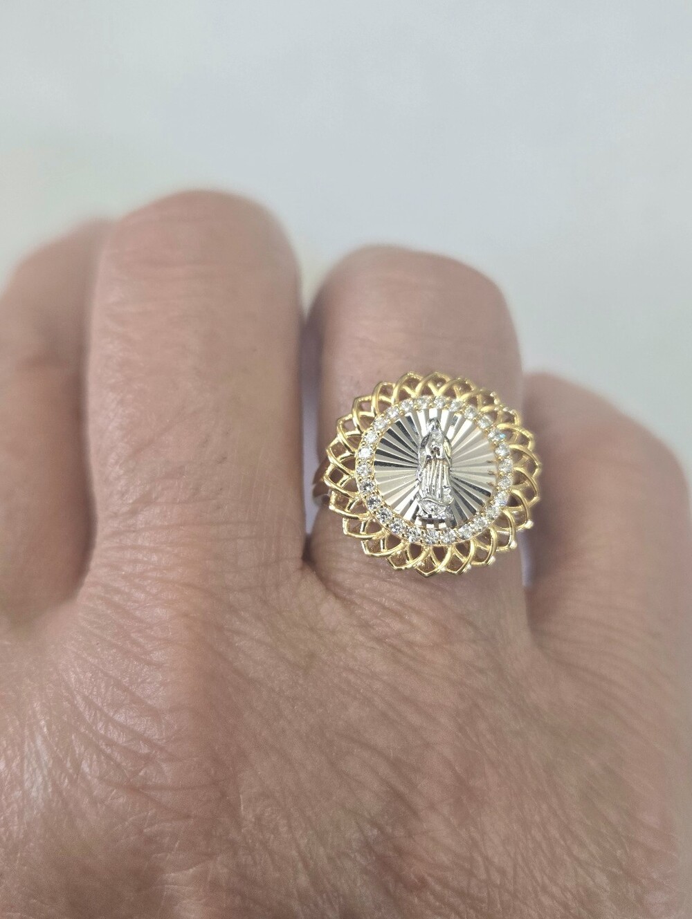 Virgin Mary Ring Gold Plated Over Sterling Silver